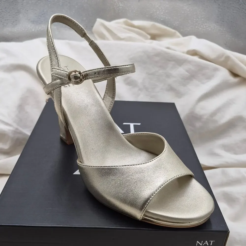 NEW Naturalizer Lala Ankle Strap Dress platform Sandal champagne leather SZ 12W